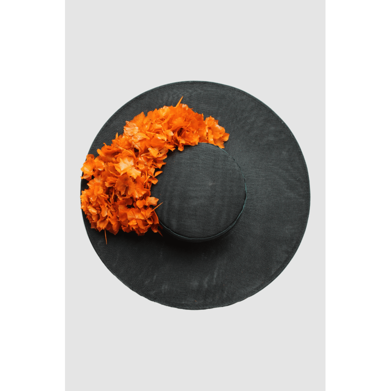 SOMBRERO NEGRO HORTENSIA NARANJA